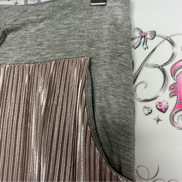 Shimmer pants blush rose gold shiny sparkly stretchy flare leg with grey waist - Picture 6 of 11